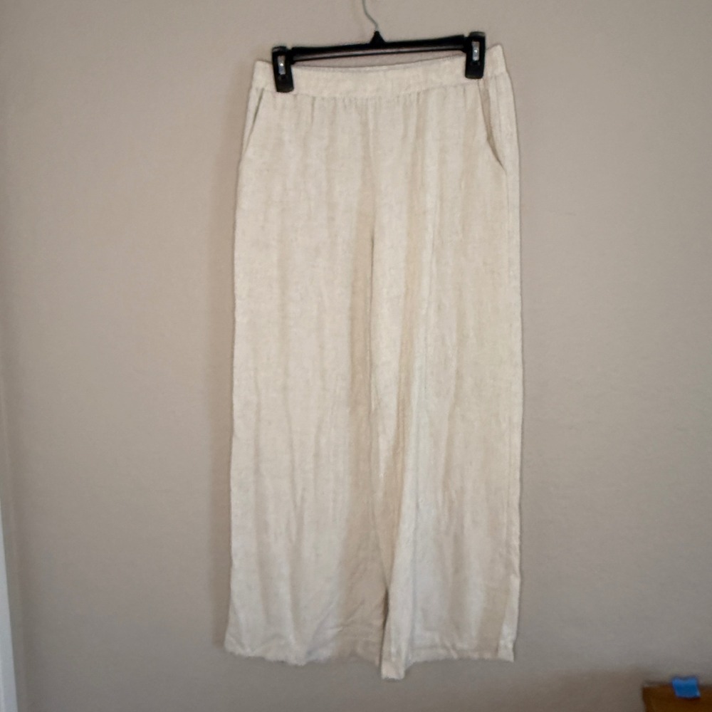 Womens Medium Crop Wide Leg Linen‎ Blend Pants Coastal Old Money Preppy Granola